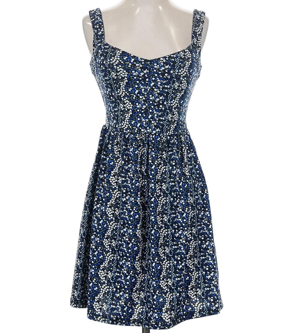 BeBop Y2K Ditsy Floral Fit &‎ Flare Mini Dress Blue Black Sweetheart Sundress
